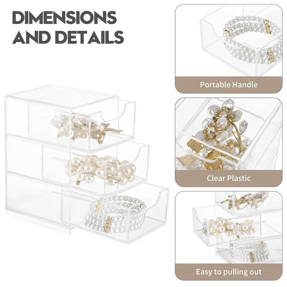 Mini Clear Acrylic 3-Drawer Organizer (Hair Clips, Scrunchies, Jewelry)